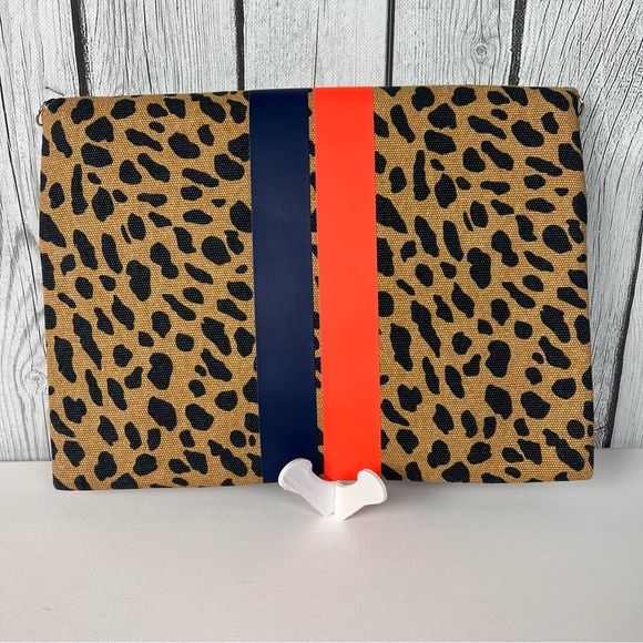 Stella & Dot Bellamy Clutch Animal Print with Coral and Black Stripes NWOT - Picture 4 of 9